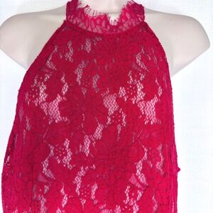 Sans Souci Red Lace Halter Bodycon Lined Mini Dress Womens Sz XL